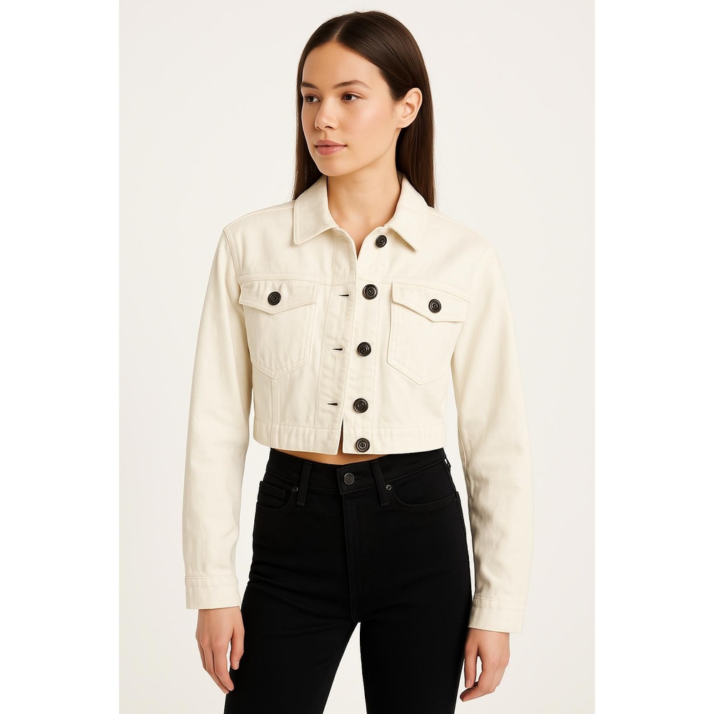 Abercrombie Fitch Womens White Denim Cropped Buttons Jean Jacket Size XXS